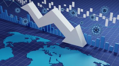 Dünya ekonomisi ve korona virüsü kavramı. Coronavirus 'un borsaya etkisi.