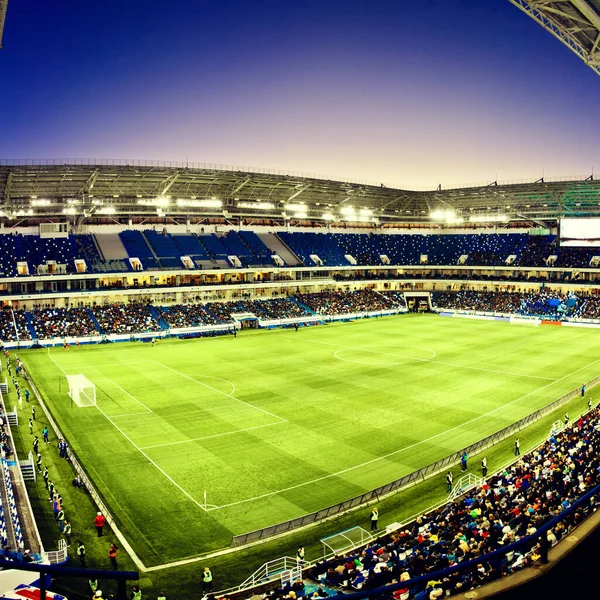 Stade Football Lumières Brillantes Vue Depuis Terrain Concept Football — Photo