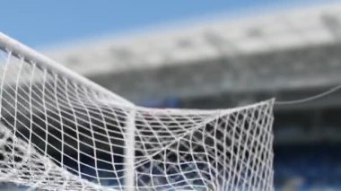 Gol ağındaki futbol topu. Futbol konsepti. 3d canlandırma