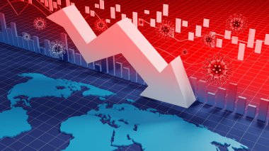 Dünya ekonomisi ve korona virüsü kavramı. Coronavirus 'un borsaya etkisi.