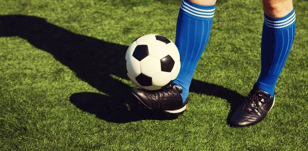 Tradicional Juego Fútbol Con Una Pelota Cuero — Foto de Stock