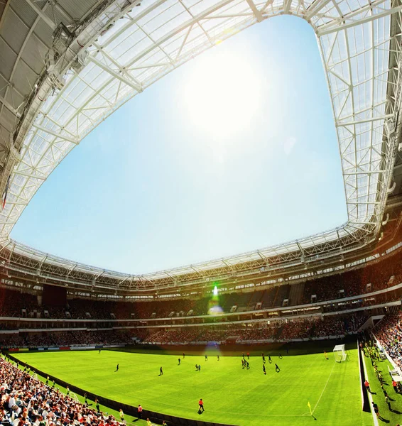 Estadio Fútbol Luces Brillantes Vista Desde Campo Concepto Fútbol — Foto de Stock