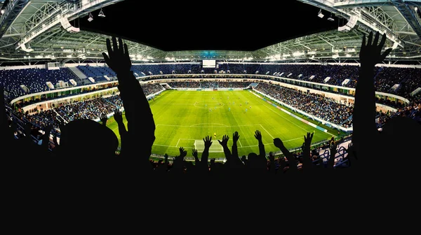 Estadio Fútbol Luces Brillantes Vista Desde Campo Concepto Fútbol — Foto de Stock