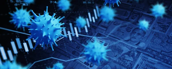 世界経済とコロナウイルスの概念 証券取引所へのコロナウイルスの影響 — ストック写真