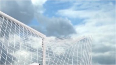 Gol ağındaki futbol topu. Futbol konsepti. 3d canlandırma