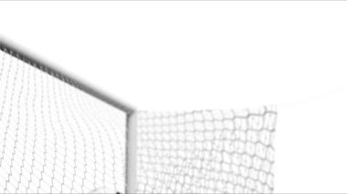 Gol ağındaki futbol topu. Futbol konsepti. 3d canlandırma