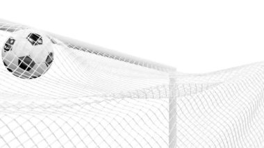 Gol ağındaki futbol topu. Futbol konsepti. 3d canlandırma