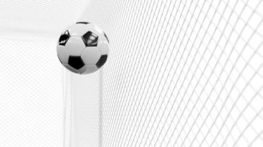 Gol ağındaki futbol topu. Futbol konsepti. 3d canlandırma