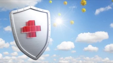 Kalkanlı Covid-19 aşı konsepti. 3B video