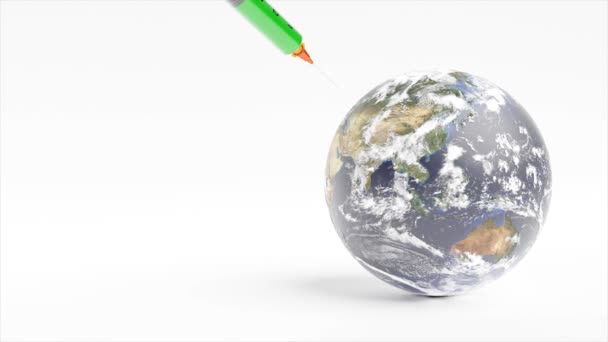 医療用注射器で地球をワクチン接種 3Dビデオ — ストック動画