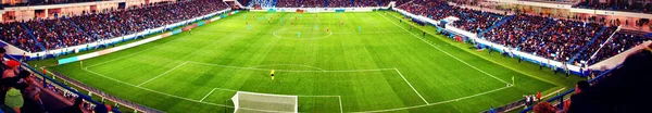 Futbol Stadyumu Parlak Işıklar Saha Manzarası Futbol Konsepti — Stok fotoğraf