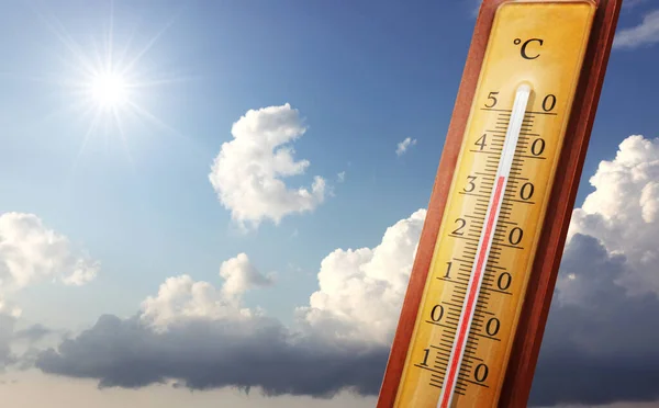 Quecksilberthermometer Sommerhitze Oder Klimaschutzkonzept Der Erderwärmung — Stockfoto