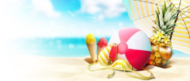 Komik ananaslı tropik yaz tatili konsepti.