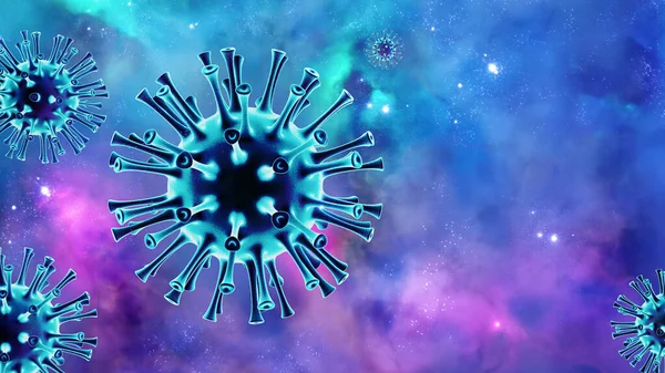 流感病毒细胞的显微观察 3D医学说明 — 图库照片