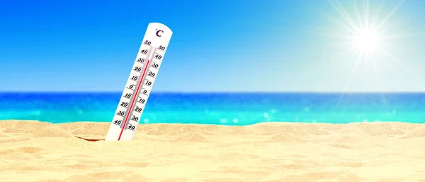 Kwikthermometer Zomerse Warmte Klimaatveranderingsconcept — Stockfoto