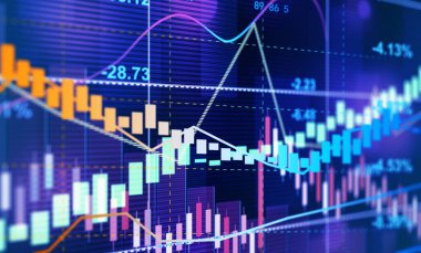 Borsa çöküşünü temsil eden grafikler. 3d illüstrasyon