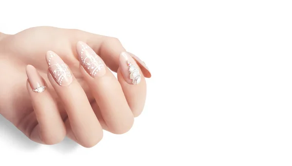 Tendências Esmalte Mulher Com Manicure Elegante — Fotografia de Stock