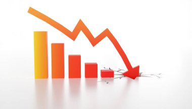 Borsa çöküşünü temsil eden grafikler. 3d illüstrasyon