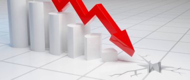 Borsa çöküşünü temsil eden grafikler. 3d illüstrasyon
