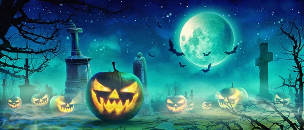 Halloween Sfondo Con Zucca Una Notte Spettrale — Foto Stock