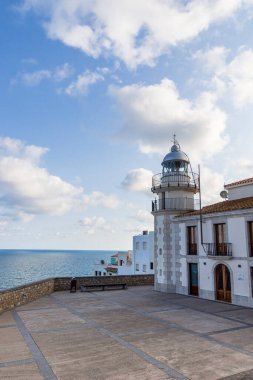 Views of the lighthouse in the resort town of Peniscola, Castellon, Spain. 14 October 2017