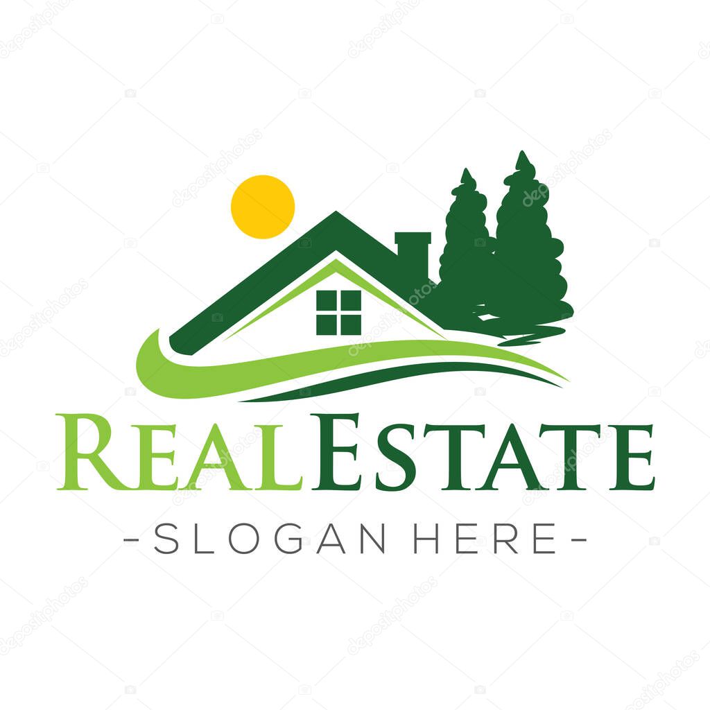 Real estate logo. Pines Home Residence Vector Logo Template