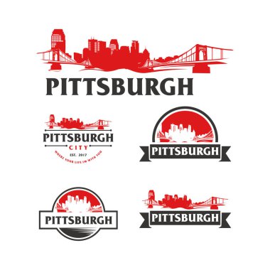 Pittsburgh ABD siluet şehir haritası ve simge vektör illüstrasyonu
