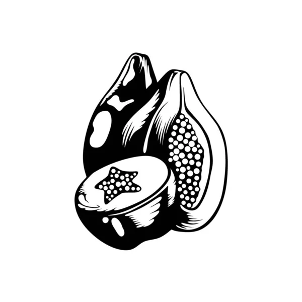 黒いパパイヤのロゴのイラストのシルエットベクトル — ストックベクタ