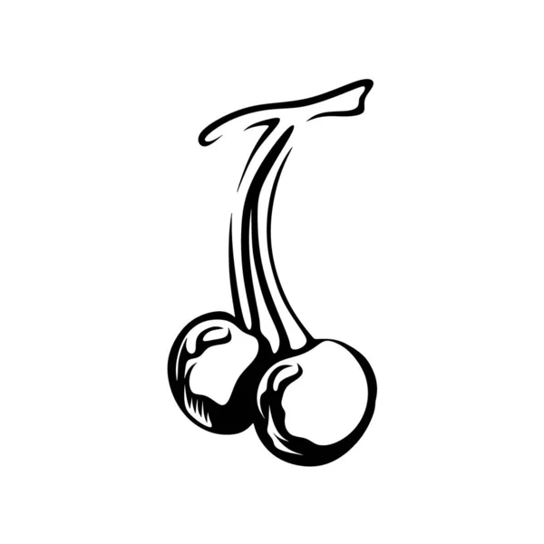 Negro Cereza Logotipo Ilustración Silueta Vector — Archivo Imágenes Vectoriales