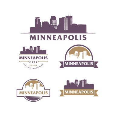 MINNEAPOLIS ufuk çizgisi ve simgeler siluet vektörü
