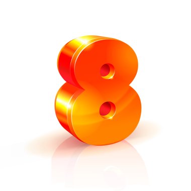 shiny Orange Red 3d number 8 isolated on white background. clipart