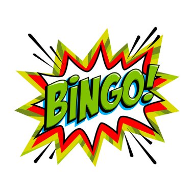 Bingo, yeşil loto taşıyıcı bayrağı. Çizgi roman tarzında piyango oyunu arka planı