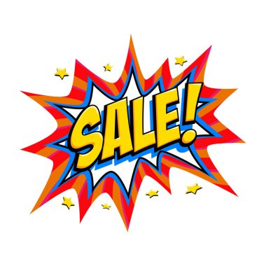 Çizgi roman satışı balonu - Pop sanat tarzı indirimli promosyon afişi. Vektör illüstrasyonu