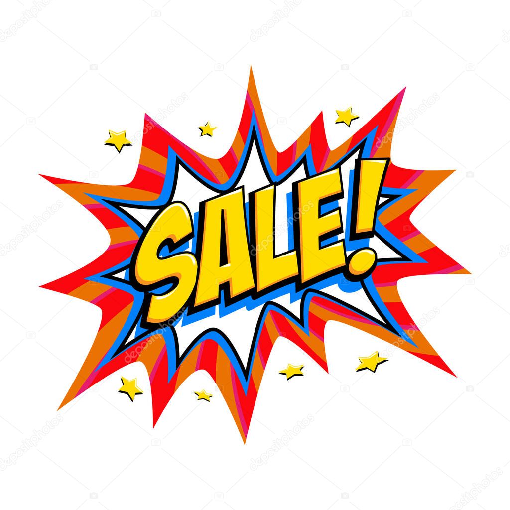Comic red sale bang balloon - Pop art style discount promotion banner. Vector illustration.