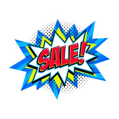 Çizgi roman satışı balonu - Pop sanat tarzı indirimli promosyon afişi. Vektör illüstrasyonu