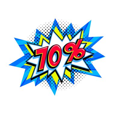 Komik mavi indirimli balon - Pop sanat tarzı indirimli promosyon afişi. Vektör illüstrasyonu