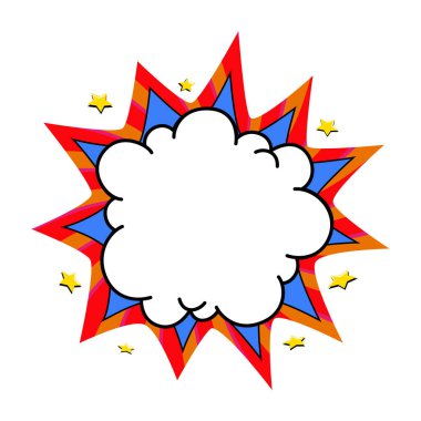 Çizgi roman patlaması balonu. Pop Art Style 'da boş mavi ve kırmızı patlama konuşma balonu. Vektör illüstrasyonu.