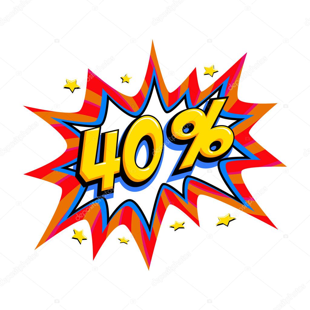 40 off sale. Comic red sale bang balloon - Pop art style discount promotion banner. Vector illustration.
