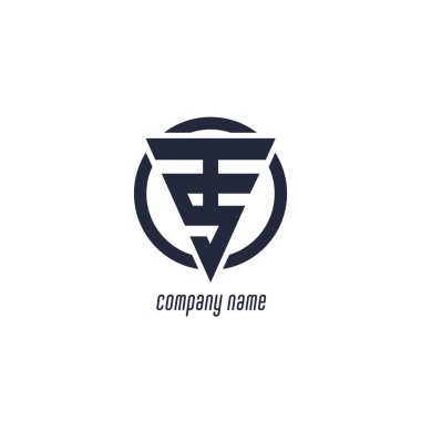 TS monogram logosu. Herhangi bir şirket ya da işletme için bir çember ya da simge üzerinde üçgen şeklinde minimalist paraflar. Siyah ve beyaz vektör çizimi.