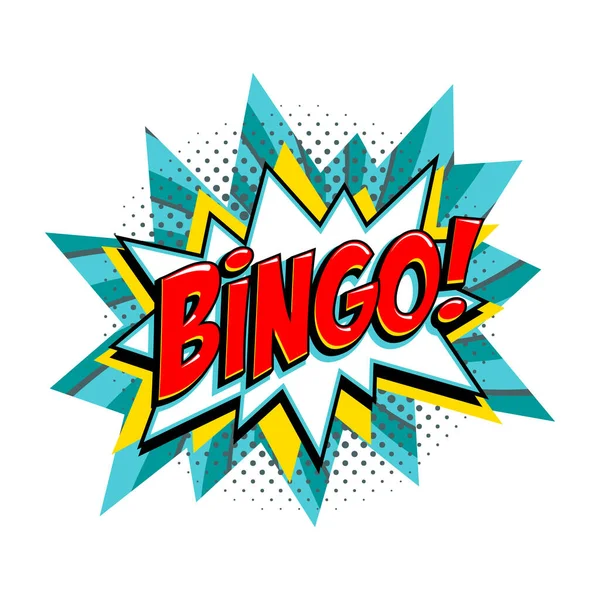 Bingo - Lotterie türkisfarbenes Vektorbanner. Lotteriespiel Hintergrund in Comic-Pop-Art-Stil. Zeichentrickvektorillustration — Stockvektor