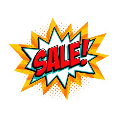 Çizgi roman satışı balonu - Pop sanat tarzı indirimli promosyon afişi. Vektör illüstrasyonu