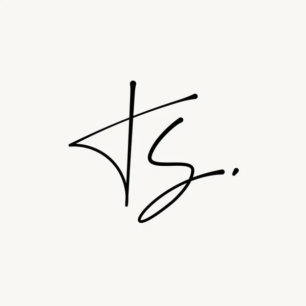 T S TS monogram logo. Ts minimalist handwriting initials or icon with floral elements. Design for wedding invitation, floral and botanical shop. Black and white minimalist vector illustration. — Stock Vector