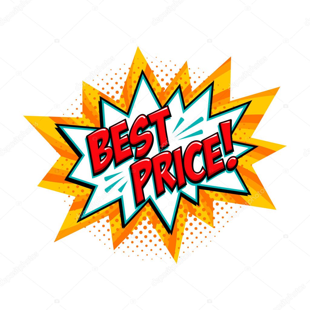 Best price Comic yellow sale bang balloon - Pop art style discount promotion banner. Vector illustration.