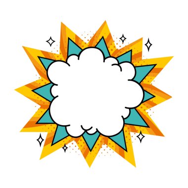 Çizgi roman patlaması balonu. Boş turkuaz ve turuncu ses baloncuğu Pop Art Style. Vektör illüstrasyonu.