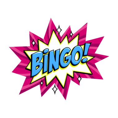 Bingo. Pembe loto taşıyıcı pankartı. Çizgi roman tarzında piyango oyunu geçmişi. Çizgi film vektör illüstrasyonu