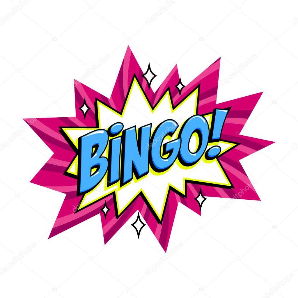 Bingo - lottery pink vector banner. Lottery game background in Comic pop-art style. Cartoon vector illustration