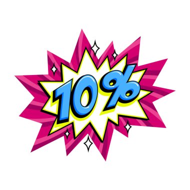 Çizgi roman pembe patlama balonu - Pop sanat tarzı indirimli promosyon afişi. Vektör illüstrasyonu