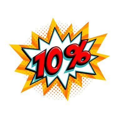 Çizgi roman sarı patlama balonu - Pop sanat tarzı indirimli promosyon afişi. Vektör illüstrasyonu