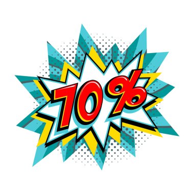 Komik turkuaz satış balonu - Pop sanat tarzı indirimli tanıtım pankartı. Vektör illüstrasyonu