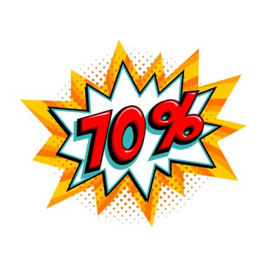 Çizgi roman sarı patlama balonu - Pop sanat tarzı indirimli promosyon afişi. Vektör illüstrasyonu